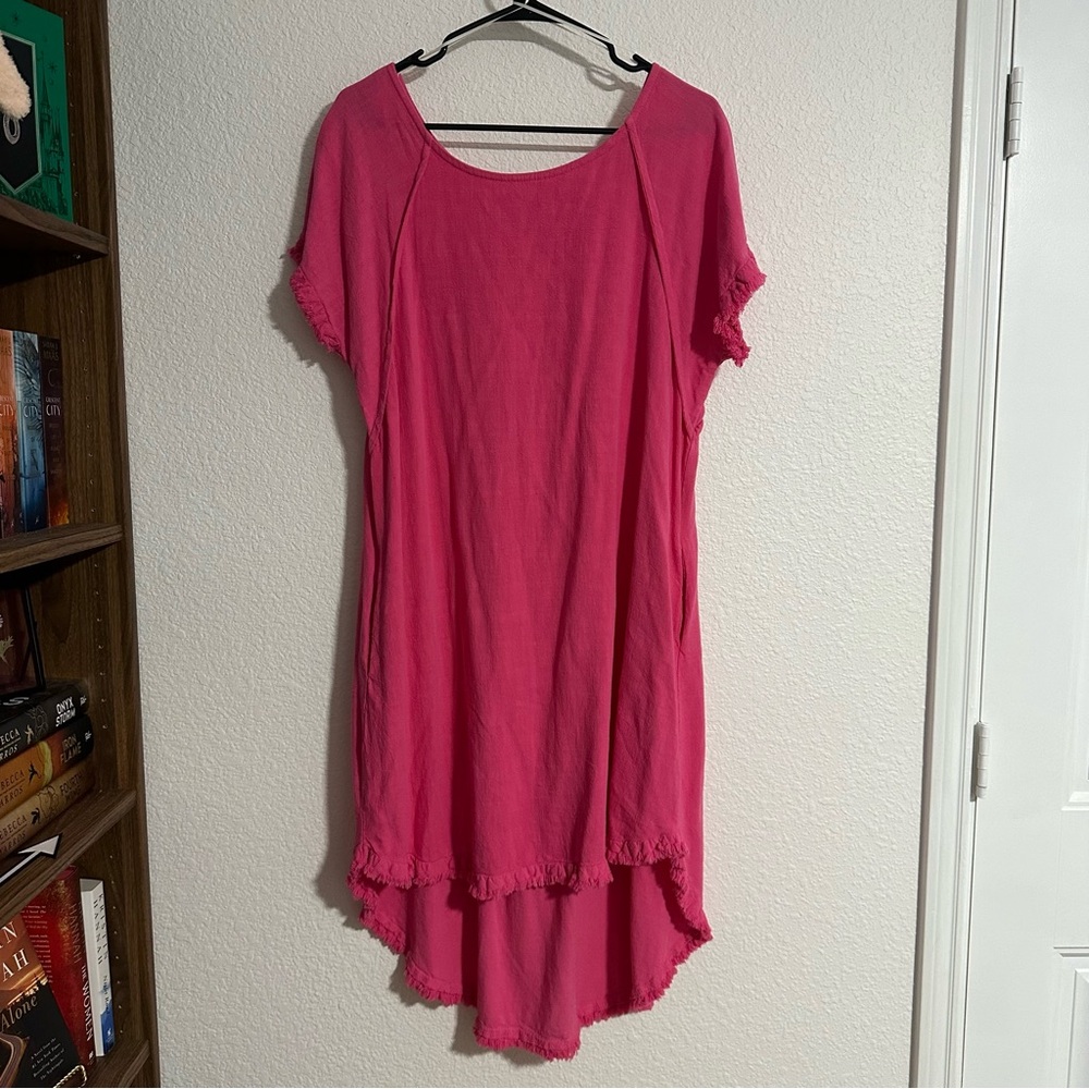 Umgee Pink Linen Blend Dress L Lindy Cottage Beach Fairy Boho Lagenlook Festival